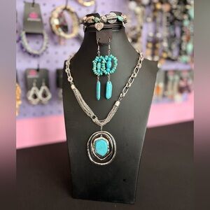 Turquoise and Silver Pendant Necklace Set